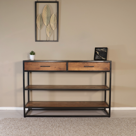 Lizzely Garden & Living Bijzettafel visgraat 120cm mangohout bruin Livia