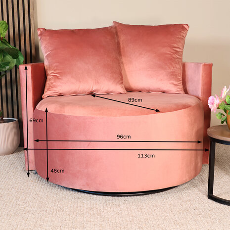 Lizzely Garden & Living Fauteuil loveseat velvet oud roze draaibare fauteuil