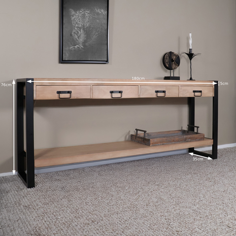 Lizzely Garden & Living Bijzettafel 180cm mangohout Vera lichtbruin