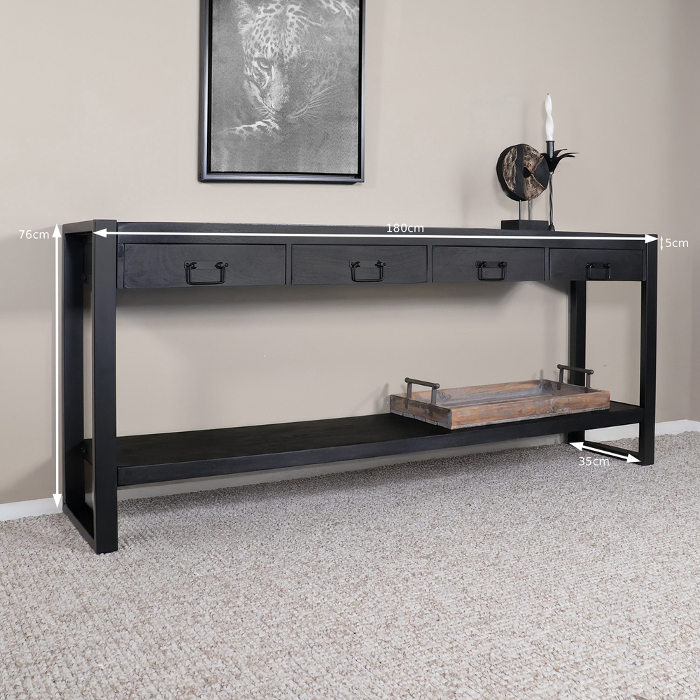 Bijzettafel 180cm mangohout Vera zwart