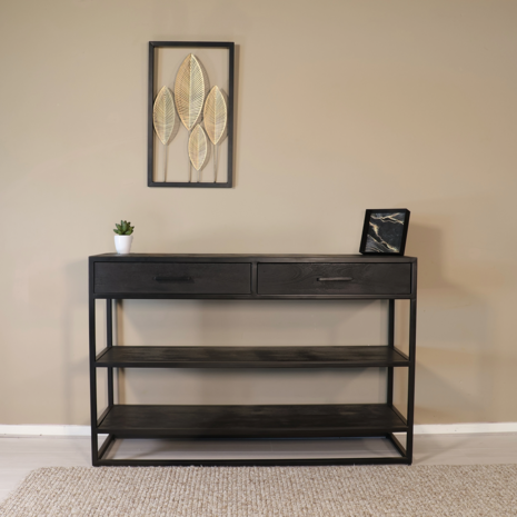 Lizzely Garden & Living Bijzettafel mangohout visgraat Livia 120cm zwart