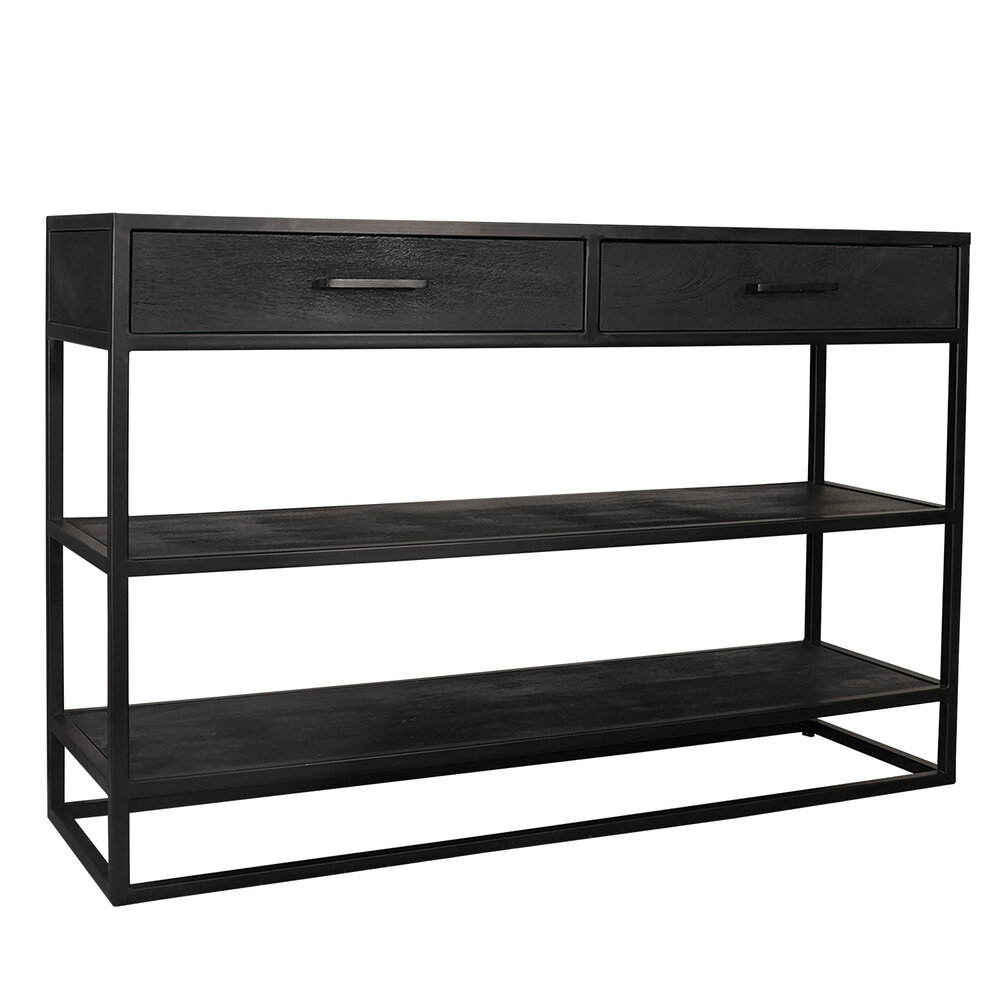 Bijzettafel mangohout visgraat Livia 120cm zwart