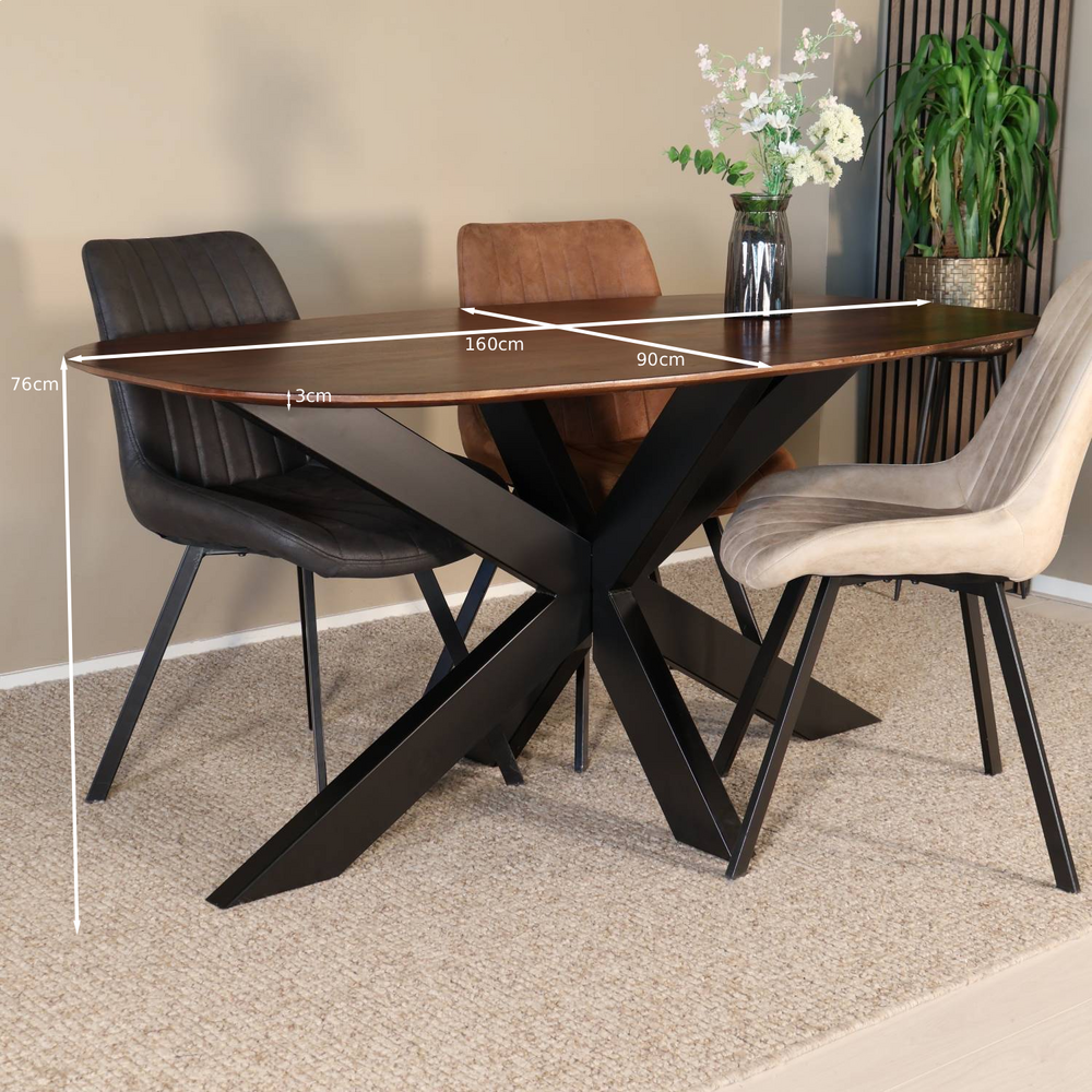 Eettafel deens ovaal mangohout 160cm Austin walnoot bruin ovale tafel duurzaam mango eetkamertafel