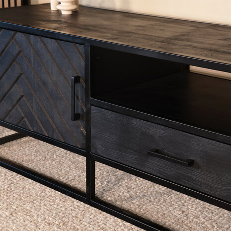Lizzely Garden & Living TV meubel industrieel Danae zwart visgraat duurzaam mangohout 180cm lengte mango