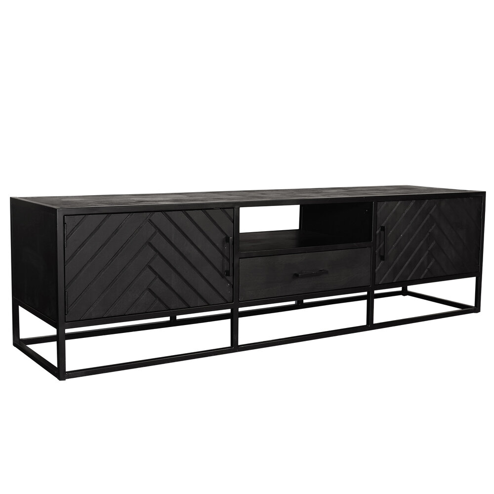 TV meubel industrieel Danae zwart visgraat duurzaam mangohout 180cm lengte mango