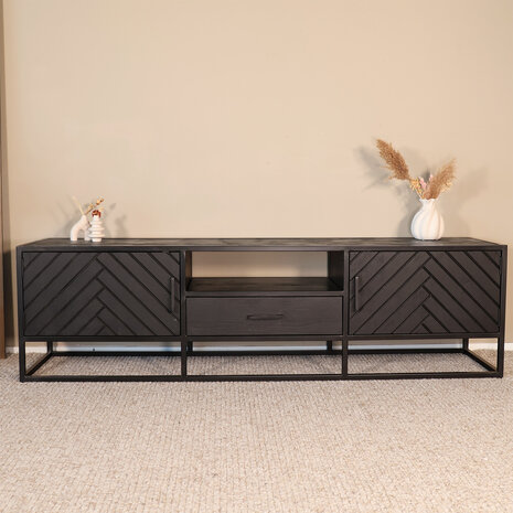 Lizzely Garden & Living TV meubel industrieel Danae zwart visgraat duurzaam mangohout 180cm lengte mango