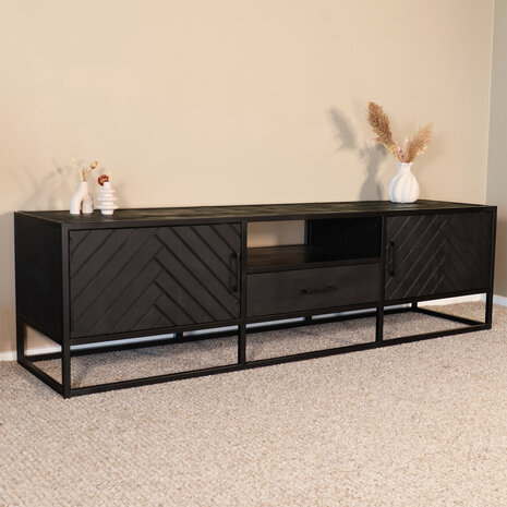 Lizzely Garden & Living TV meubel industrieel Danae zwart visgraat duurzaam mangohout 180cm lengte mango
