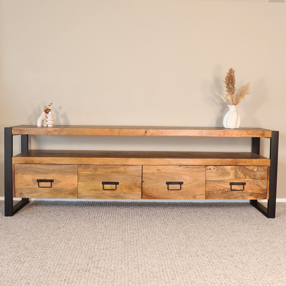 TV meubel mangohout Ilse industrieel 180cm duurzaam massief hout mango