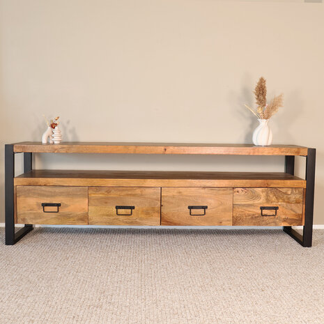 Lizzely Garden & Living TV meubel mangohout Ilse industrieel 180cm duurzaam massief hout mango