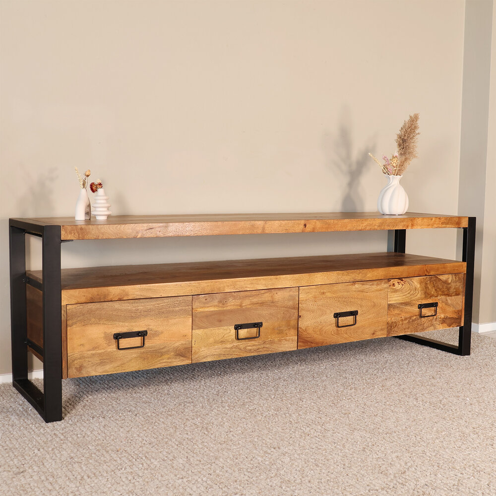 TV meubel mangohout Ilse industrieel 180cm duurzaam massief hout mango