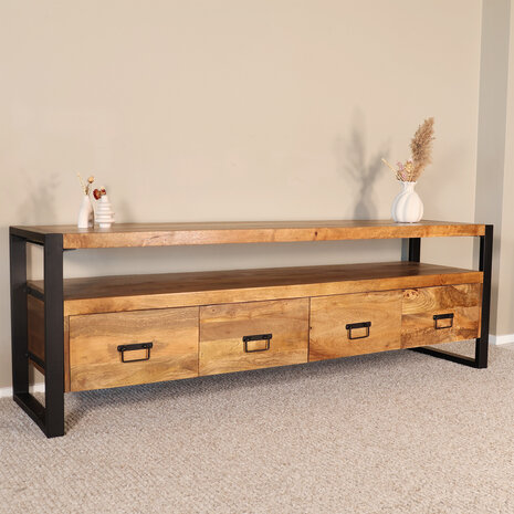 Lizzely Garden & Living TV meubel mangohout Ilse industrieel 180cm duurzaam massief hout mango