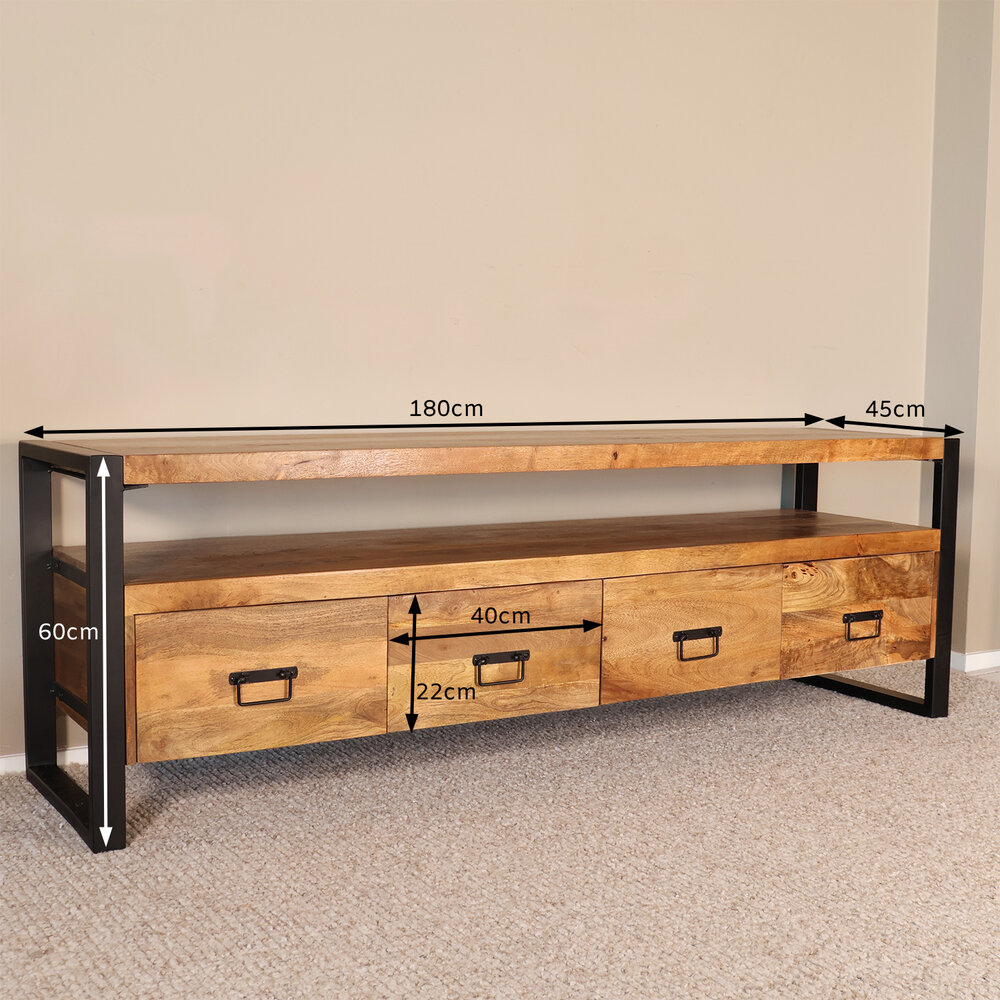 TV meubel mangohout Ilse industrieel 180cm duurzaam massief hout mango