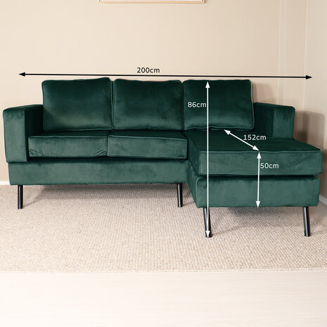 Lizzely Garden & Living Hoekbank design Venna 200cm bank donkergroen velvet
