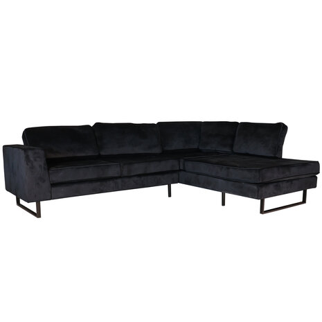 Lizzely Garden & Living Hoekbank design Puckerto 290cm velvet zwart rechts loungebank