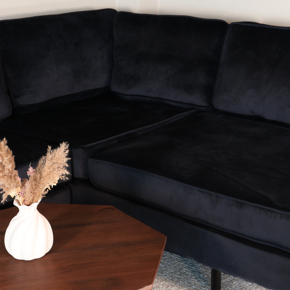 Hoekbank design Puckerto 290cm velvet zwart rechts loungebank