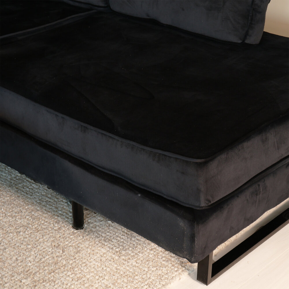 Hoekbank design Puckerto 290cm velvet zwart rechts loungebank