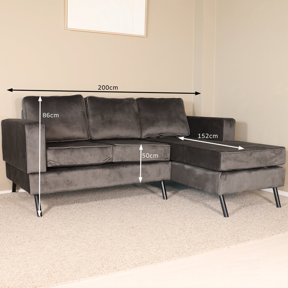Hoekbank design Venna 200cm donkergrijs velvet