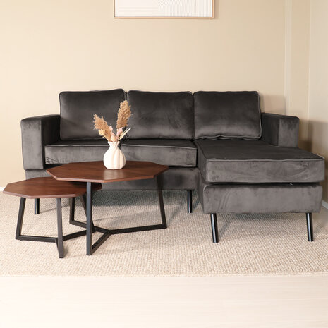 Lizzely Garden & Living Hoekbank design Venna 200cm donkergrijs velvet