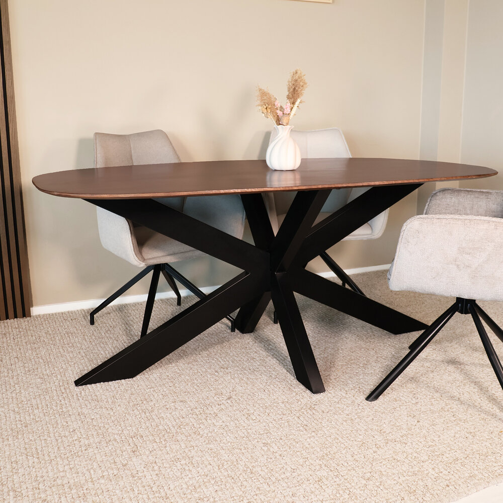 Eettafel deens ovaal mangohout 180cm Austin walnoot bruin ovale tafel duurzaam mango eetkamertafel