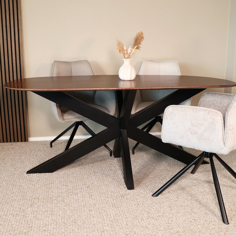 Eettafel deens ovaal mangohout 180cm Austin walnoot bruin ovale tafel duurzaam mango eetkamertafel