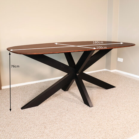 Lizzely Garden & Living Eettafel deens ovaal mangohout 180cm Austin walnoot bruin ovale tafel duurzaam mango eetkamertafel