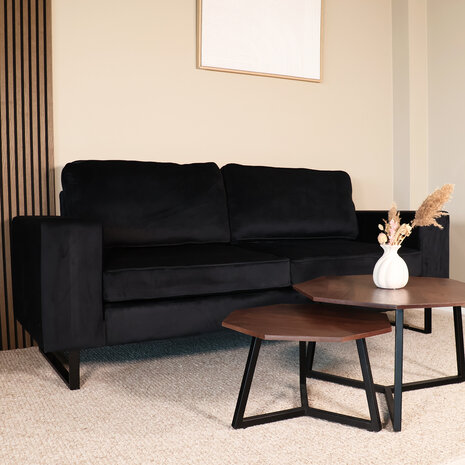 Lizzely Garden & Living Zitbank Zora 2,5-zits zwart velvet bank stof bankstel