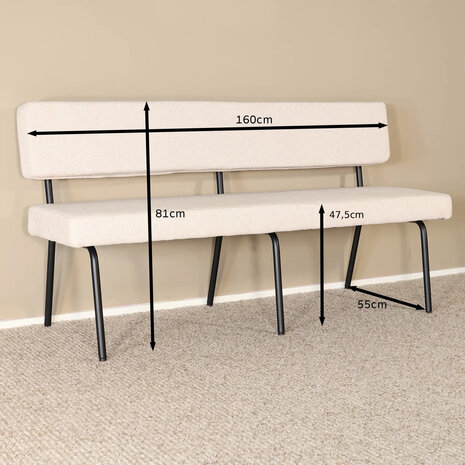 Lizzely Garden & Living Eetkamerbank Wendy 160cm zand stof eetbank