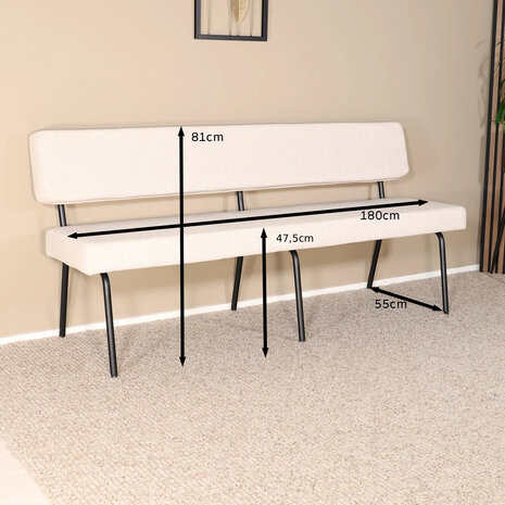 Lizzely Garden & Living Eetkamerbank 180cm Wendy zand stof