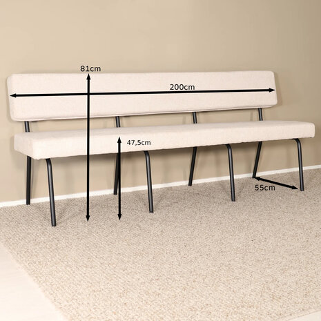 Lizzely Garden & Living Eetkamerbank Wendy 200cm zand stof eetbank