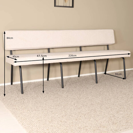 Lizzely Garden & Living Eetkamerbank Wendy 220cm zand stof