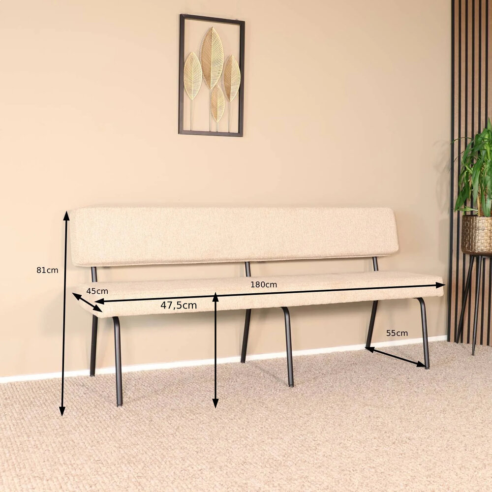 Eetkamerbank 180cm Wendy beige stof Eetkamerbank 180cm Wendy beige stof