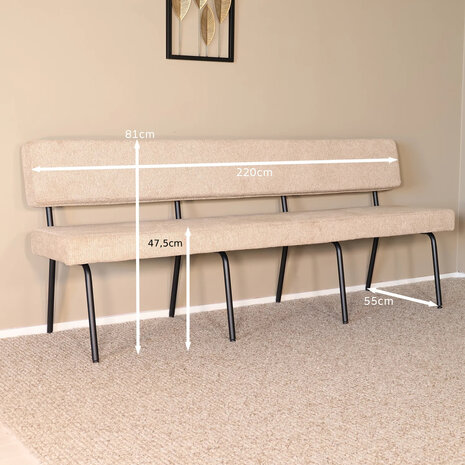 Lizzely Garden & Living Eetkamerbank Wendy 200cm beige stof eetbank