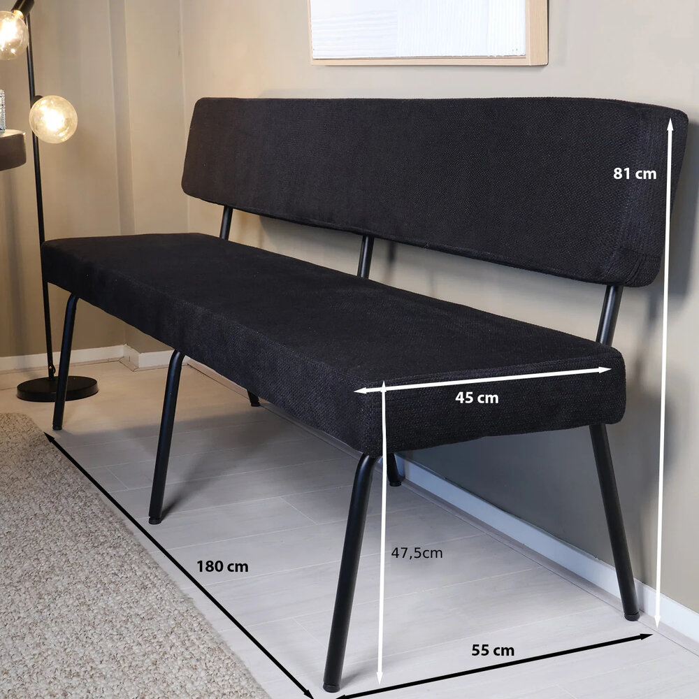 Eetkamerbank 180cm Wendy zwart stof