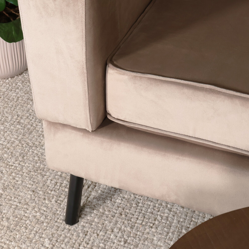 Hoekbank design Venna 200cm bank champagne velvet loungebank zowel links als rechts bankstel Hoekbank design Venna 200cm bank champagne velvet loungebank zowel links als rechts bankstel