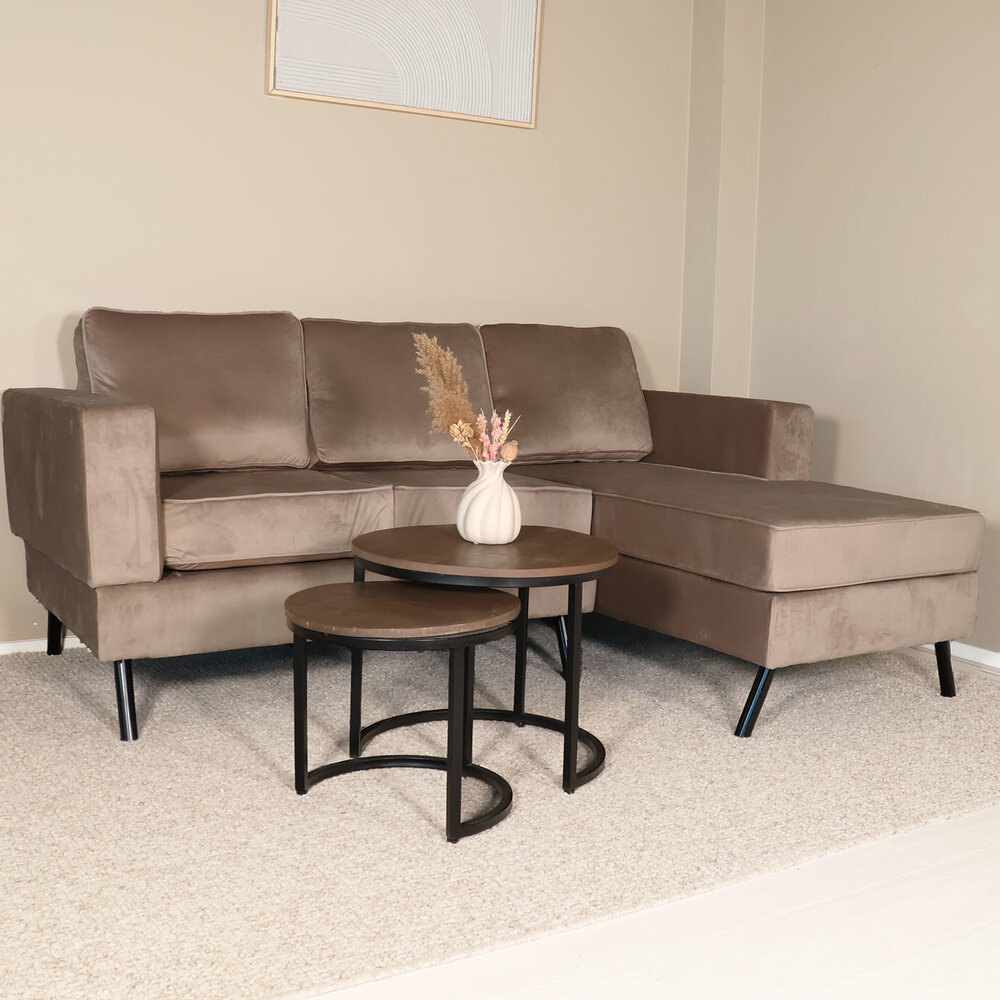 Hoekbank design Venna 200cm bank champagne velvet loungebank zowel links als rechts bankstel Hoekbank design Venna 200cm bank champagne velvet loungebank zowel links als rechts bankstel