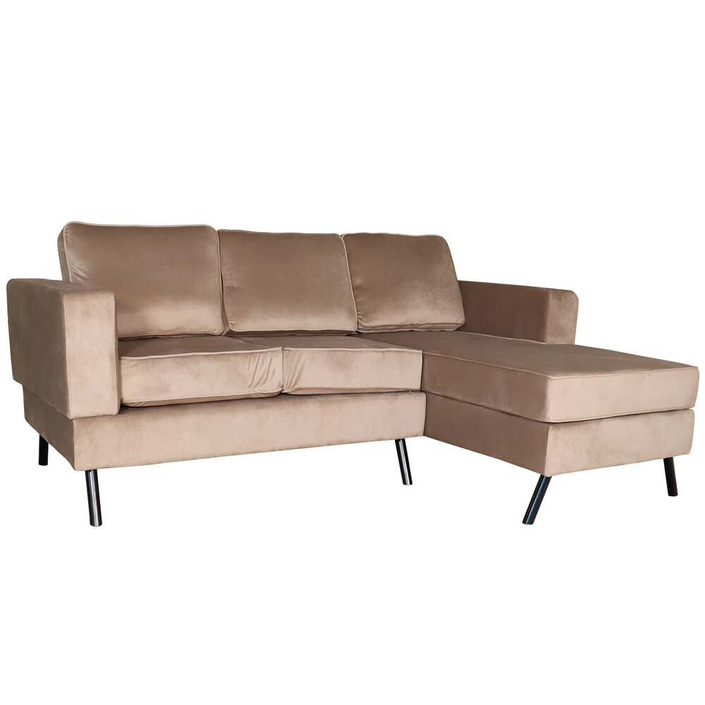 Hoekbank design Venna 200cm bank champagne velvet loungebank zowel links als rechts bankstel Hoekbank design Venna 200cm bank champagne velvet loungebank zowel links als rechts bankstel