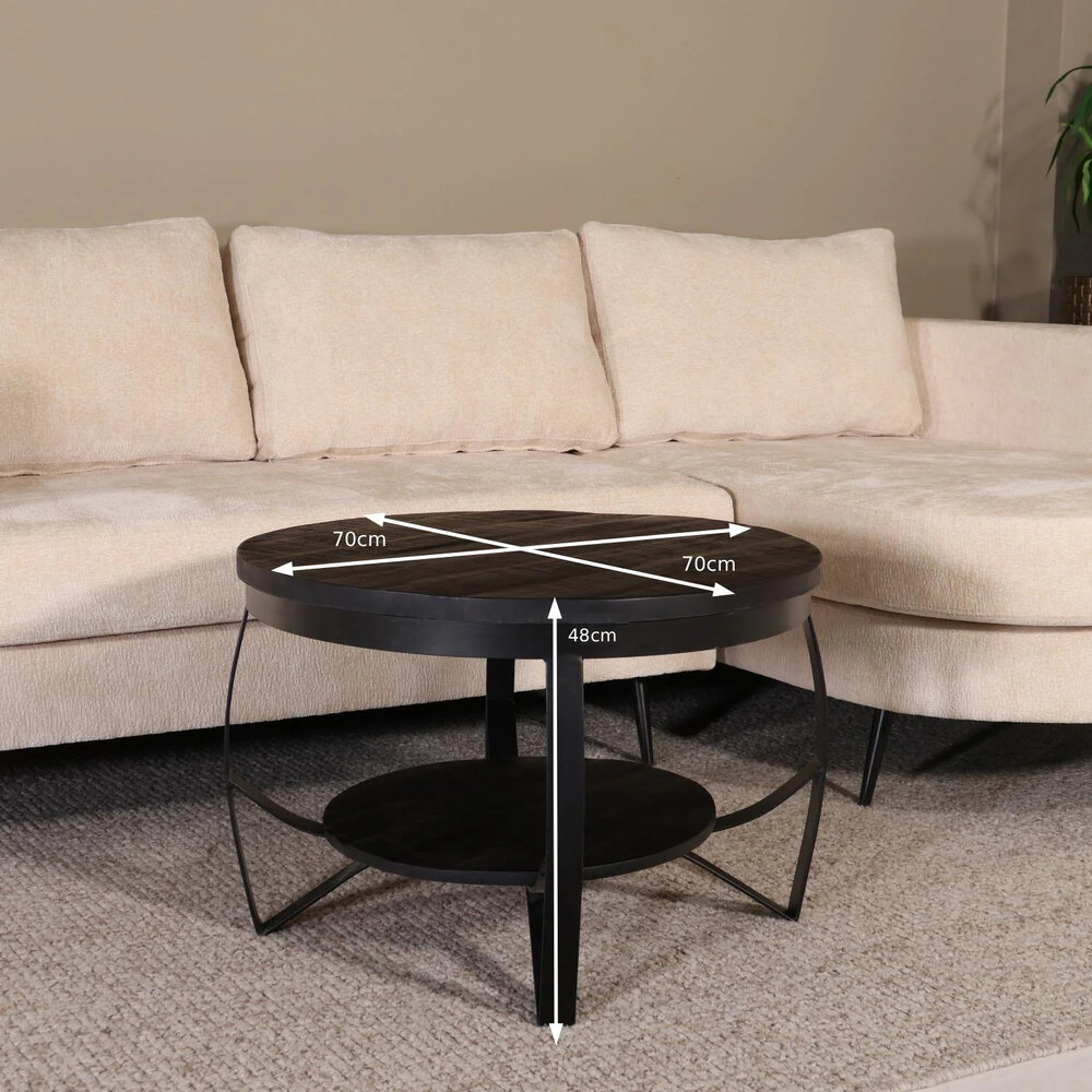 Salontafel rond mangohout Tycho zwart 70cm