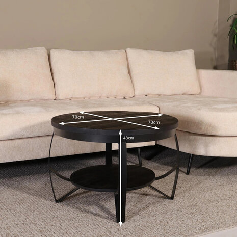 Lizzely Garden & Living Salontafel rond mangohout Tycho zwart 70cm