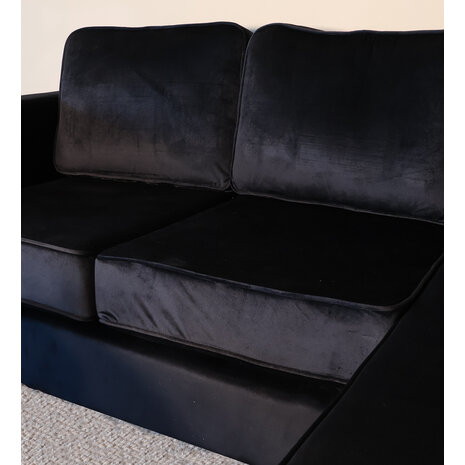 Lizzely Garden & Living Hoekbank design Venna 200cm bank zwart velvet loungebank zowel links als rechts bankstel