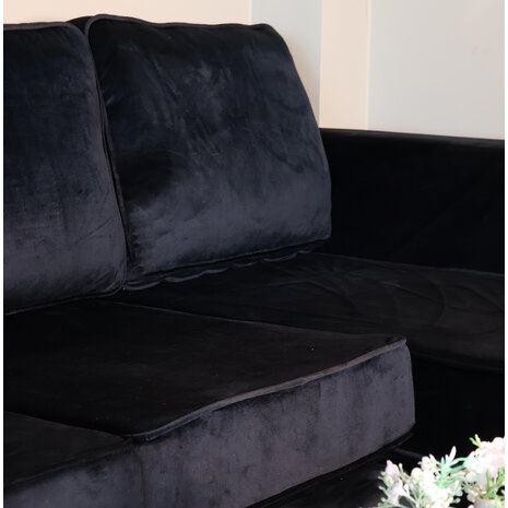 Lizzely Garden & Living Hoekbank design Venna 200cm bank zwart velvet loungebank zowel links als rechts bankstel