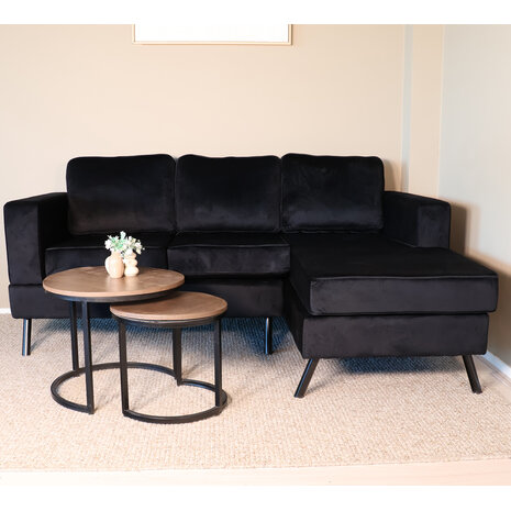 Lizzely Garden & Living Hoekbank design Venna 200cm bank zwart velvet loungebank zowel links als rechts bankstel