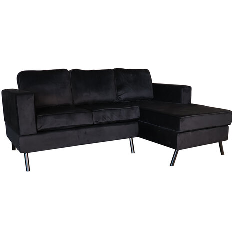 Lizzely Garden & Living Hoekbank design Venna 200cm bank zwart velvet loungebank zowel links als rechts bankstel