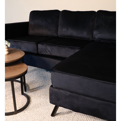 Lizzely Garden & Living Hoekbank design Venna 200cm bank zwart velvet loungebank zowel links als rechts bankstel
