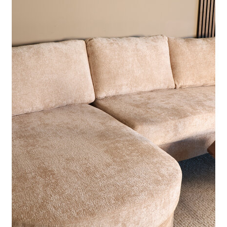 Lizzely Garden & Living Hoekbank design Nox 250cm bank beige chenille bankstel links loungebank