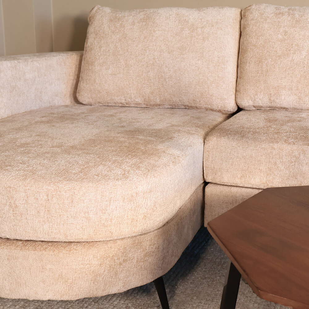 Hoekbank design Nox 250cm bank beige chenille bankstel links loungebank