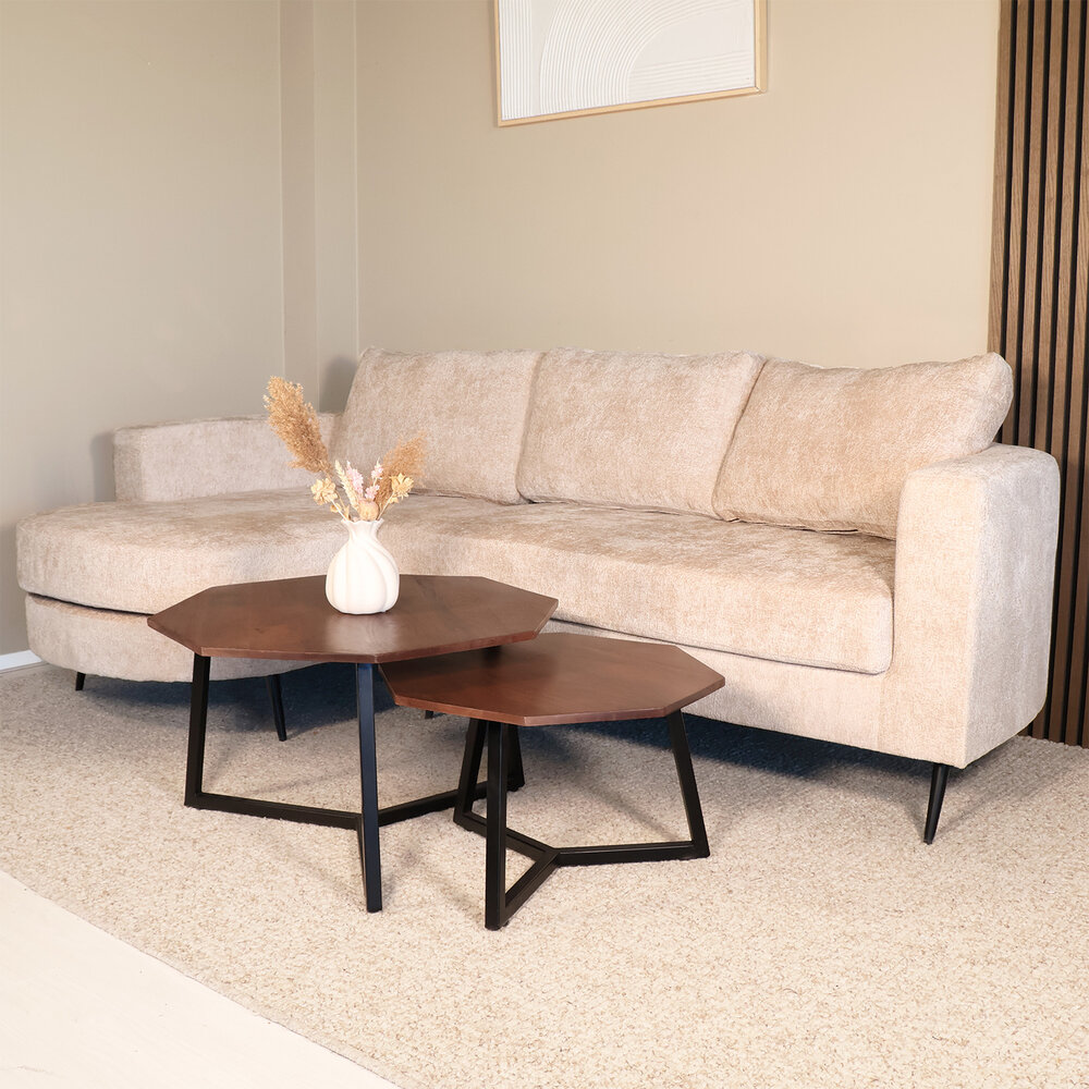 Hoekbank design Nox 250cm bank beige chenille bankstel links loungebank