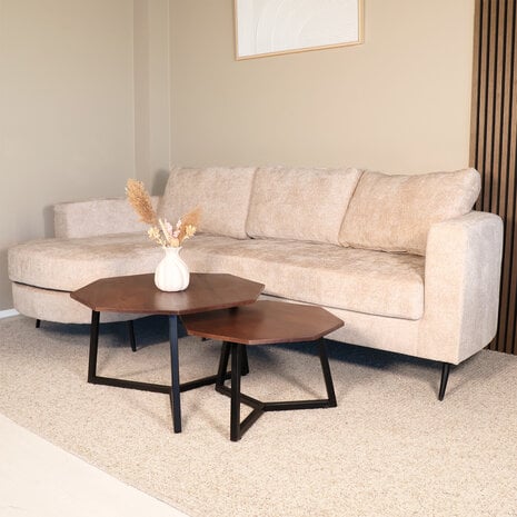 Lizzely Garden & Living Hoekbank design Nox 250cm bank beige chenille bankstel links loungebank