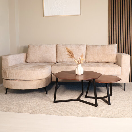 Lizzely Garden & Living Hoekbank design Nox 250cm bank beige chenille bankstel links loungebank