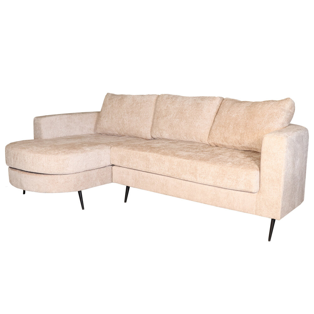 Hoekbank design Nox 250cm bank beige chenille bankstel links loungebank