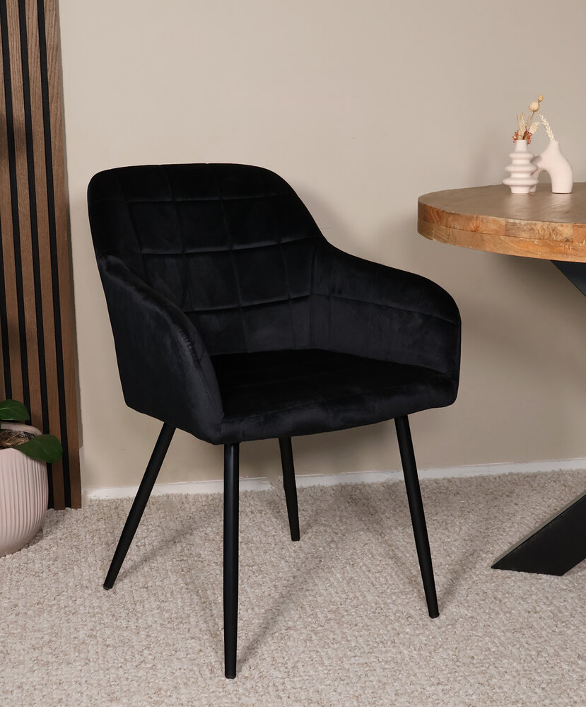 Eetkamerstoel met armleuning Barbara zwart velvet eetstoel